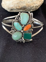 Navajo Spiny Oyster Green Turquoise Cuff Bracelet | Sterling Silver | Authentic Native American Handmade | 342