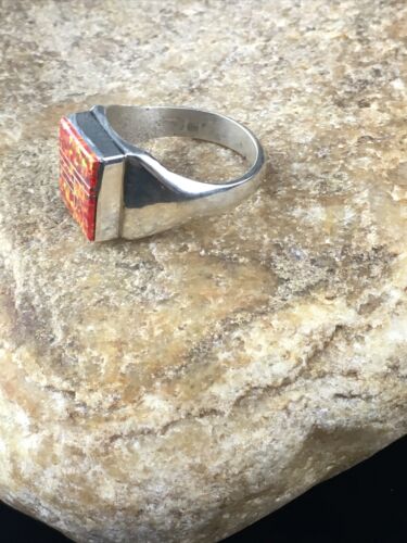 Native American Navajo Red Opal Inlay Ring | Sterling Silver | Sz 9.75 | 10106