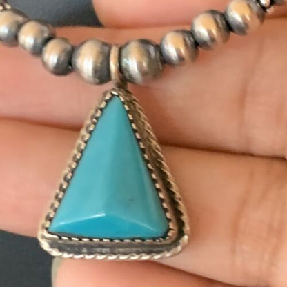 Men's Blue Turquoise Pendant Necklace | Navajo Pearls | Sterling Silver | Native American Handmade | 12616