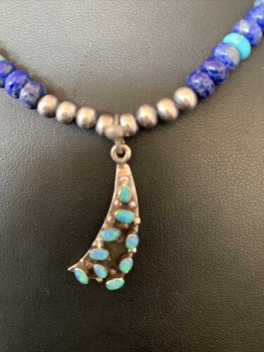Navajo Men's Pendant | Blue Lapis Turquoise Opal Inlay | Sterling Silver Necklace | 22" | 13388