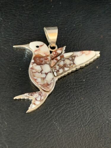 Navajo Hummingbird Pendant | Wild Horse Turquoise Necklace | Sterling Silver | Authentic Native American Handmade | 13498
