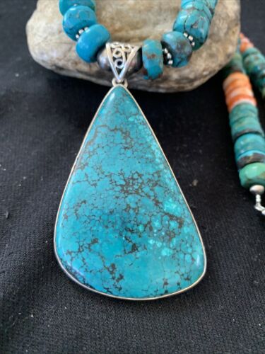 Spiny Oyster Turquoise Navajo Pearls | Spiderweb Pendant | Sterling Necklace | Southwestern | 00835