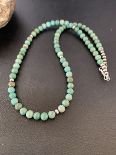 Navajo Royston Green Turquoise Necklace | Sterling Silver | Authentic Native American Handmade | 18" | 02213