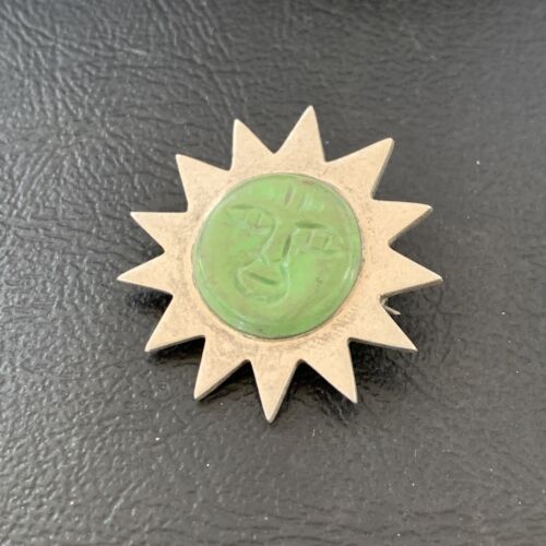 Old Pawn Navajo Green Gaspeite Sun Face Pin Pendant | Sterling Silver | Authentic Native American Handmade | 12132
