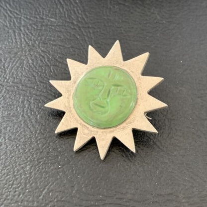 Old Pawn Navajo Green Gaspeite Sun Face Pin Pendant | Sterling Silver | Authentic Native American Handmade | 12132