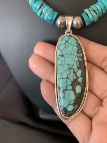 Navajo Pearls Spiderweb Beads Turquoise Necklace Pendant | Sterling Silver | Authentic Native American | Graduated | 22" | 10222
