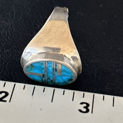 Navajo Blue Turquoise Inlay Ring | Sterling Silver | Sz 9.5 | Authentic Native American Handmade | 14749