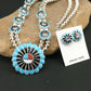 Zuni Sun Face Turquoise Inlay Sterling Silver Squash Blossom Necklace Set | Native American Handmade | 1308