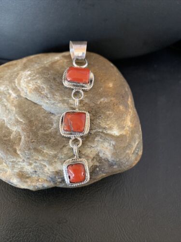 Navajo Red Coral Multi-Stone Pendant Necklace | Authentic Native American Sterling Silver | Multi-Stone | 13242