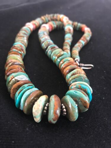 Authentic Native American Navajo Necklace | Green Turquoise & Spiny Oyster | Sterling Silver | 22" Pendant by Platero | 1255