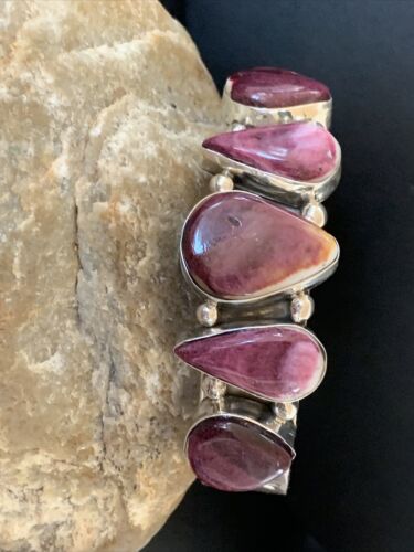 Navajo Purple Spiny Oyster Row Cuff Bracelet | Sterling Silver | Authentic Native American Handmade | 1406