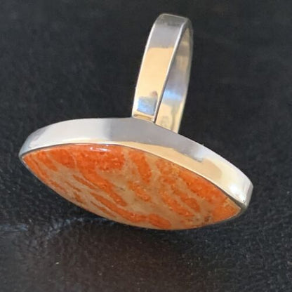 Native American Women's Apple Coral Sponge Ring | Sterling Silver | Sz 8 | 14047