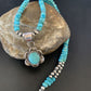 Navajo Blue Turquoise Pendant Necklace | Sterling Silver Pearls | Authentic Native American Handmade | 13220