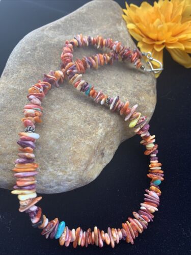 Navajo Red Spiny Oyster Turquoise Necklace | Sterling Silver | Authentic Native American Handmade | 18" | 1812