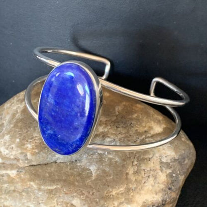 Minimalist Women's Blue Lapis Lazuli Cuff Wire Bracelet | Sterling Silver | 12871