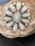 Navajo Green Turquoise Cluster Ring | Authentic Native American Sterling Silver | Multi-Stone | Sz 7.5 | 12189