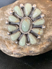 Navajo Green Turquoise Cluster Ring | Authentic Native American Sterling Silver | Multi-Stone | Sz 7.5 | 12189