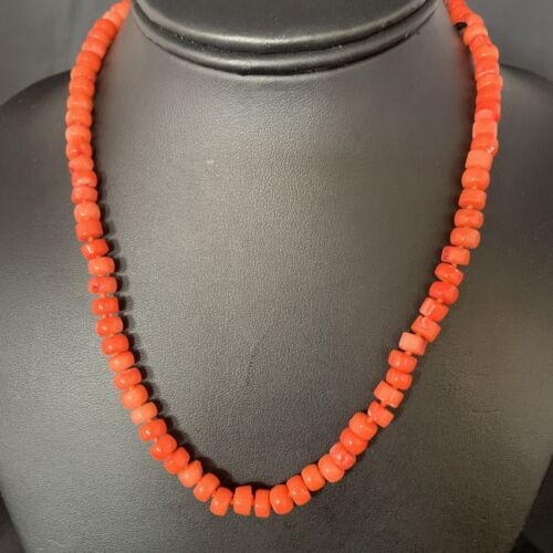 Women's Navajo | Orange Bamboo Coral | 6mm Bead | Sterling Silver | Necklace 17" | Handmade | 13525