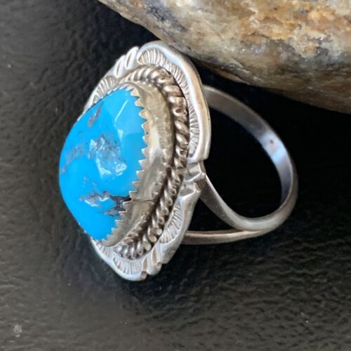 Navajo Blue Kingman Turquoise Ring | Sterling Silver | Sz 9 | Authentic Native American Handmade | 12952