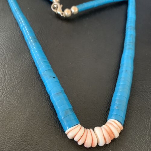 Southwestern Santo Domingo Spiny Oyster & Blue Turquoise Graduated Necklace | Authentic Native American | 18" | 12525