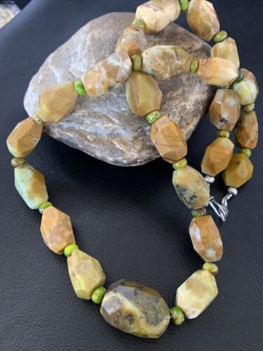Navajo Sterling Silver Faceted Green Nugget Turquoise Necklace | Authentic Native American | 21" | 1493