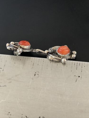 Navajo Red Spiny Oyster Dangle Earrings | Sterling Silver | Authentic Native American Handmade | 2060
