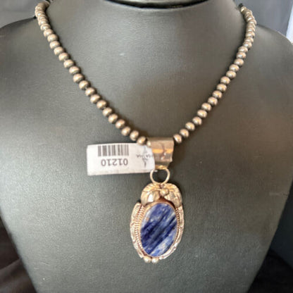 Navajo Denim Lapis Pendant Necklace | Sterling Silver Beads | Authentic Native American Handmade | 1210 - Masha USA