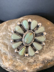 Navajo Women's Green Turquoise Multi-Stone Cluster Ring | Authentic Native American Sterling Silver | Sz 9 | 12194