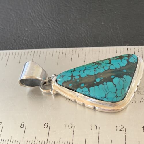 Navajo Men's Pendant | Sterling Silver Spiderweb Turquoise | 2" | Authentic Native American Handmade | 10756