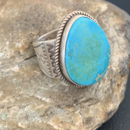 Navajo Blue Kingman Turquoise Ring | Sterling Silver | Sz 12.5 | Authentic Native American Handmade | 11959