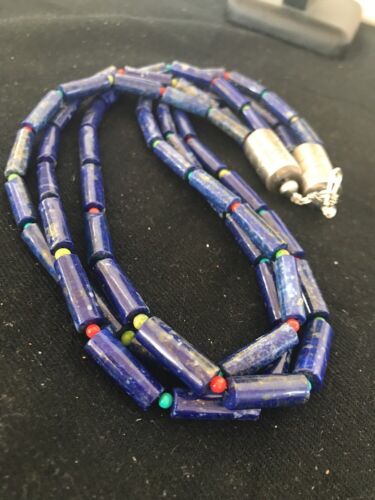 Native American Lapis & Turquoise Necklace | Sterling Silver | Navajo Handmade | 21" | 387