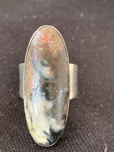 Navajo Men's White Black Cinnabrite Ring | Sterling Silver | Sz 8.5 | Authentic Native American Handmade | 01552