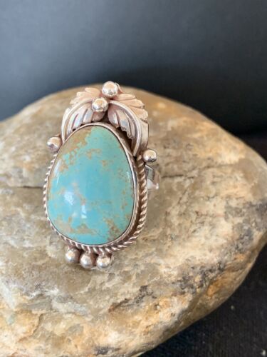 Native American Navajo Blue Turquoise #8 Ring | Sterling Silver | Sz 9.5 | 669