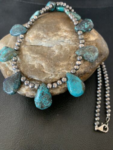 Native American Navajo Blue Turquoise Necklace | Sterling Silver | 19" | 12918 - Masha USA