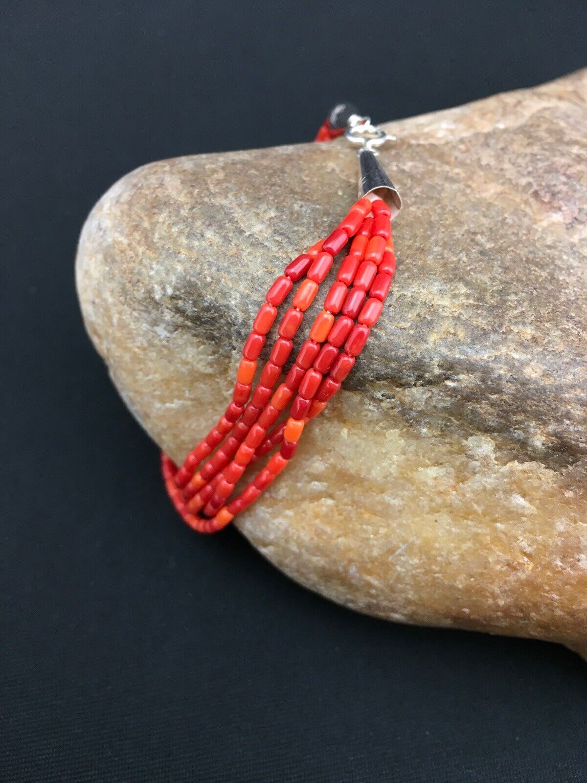 Liquid Silver Women's Red Apple Coral Heishi Bracelet | Sterling Silver | 5-Strand | 7" | 13609