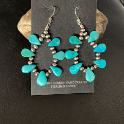 Navajo Blue Cluster Turquoise Bead Earrings | Sterling Silver | Authentic Native American Handmade | 13328