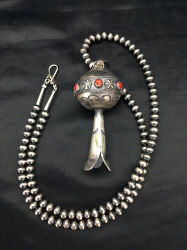 Navajo Red Coral Naja Pendant Necklace | Sterling Silver | Authentic Native American Handmade | 2619