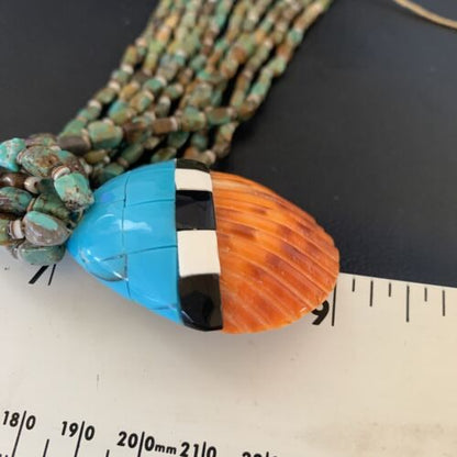 Native American Santo Domingo Shell Green Turquoise Necklace | 5 Strand | 38" | 12055 - Masha USA