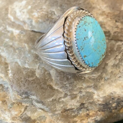 Navajo Blue Kingman Turquoise Ring | Sterling Silver | Sz 8.5 | Authentic Native American Handmade | 11938