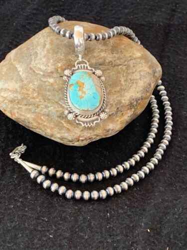 Men's Royston Turquoise Pendant Necklace | Navajo Pearls | Sterling Silver | Authentic Native American | 4302