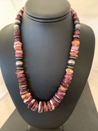 Navajo Pearls Purple Spiny Oyster Necklace Pendant | Sterling Silver | Authentic Native American | Graduated | 19" | 01522
