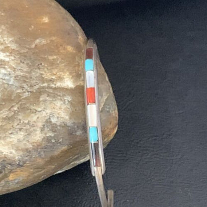 Navajo Multi-Color Bracelet | Sugilite Turquoise Coral | Sterling Silver | Authentic Native American Handmade | 13118
