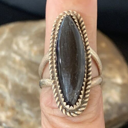 Navajo Black Onyx Ring | Sterling Silver | Sz 6 | Authentic Native American Handmade | 11954