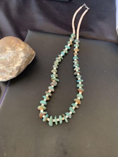 Navajo Pearls Nugget Blue Turquoise Shell Necklace | Sterling Silver | 26" | 12544
