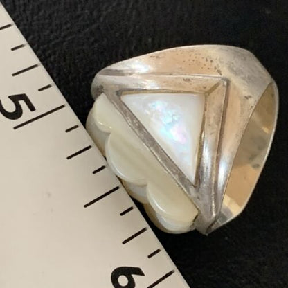 Native American White Mother of Pearl Inlay Ring | Navajo Sterling Silver | Sz 7 | 12863 - Masha USA
