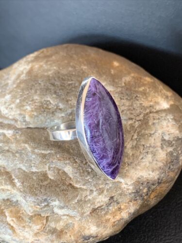 Navajo Purple Charoite Ring | Sterling Silver | Sz 7.5 Adjustable | Authentic Native American Handmade | 10529