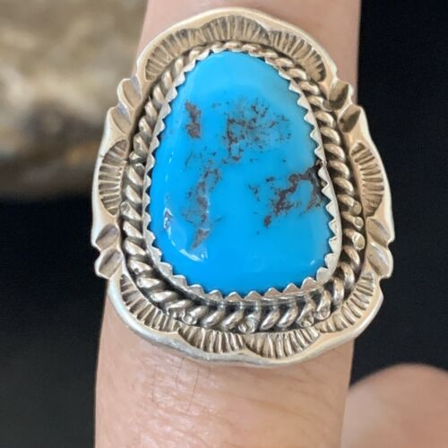 Navajo Blue Kingman Turquoise Ring | Sterling Silver | Sz 9 | Authentic Native American Handmade | 12952