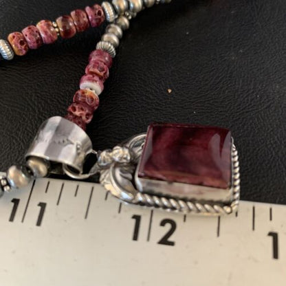 Navajo Purple Spiny Oyster Pendant | Sterling Silver | 20" Necklace | Authentic Native American Handmade | 13655