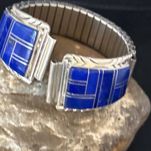 Authentic Navajo Men's Wristwatch | Blue Lapis Lazuli Inlay | Sterling Silver Tips | Native American Jewelry | 14396