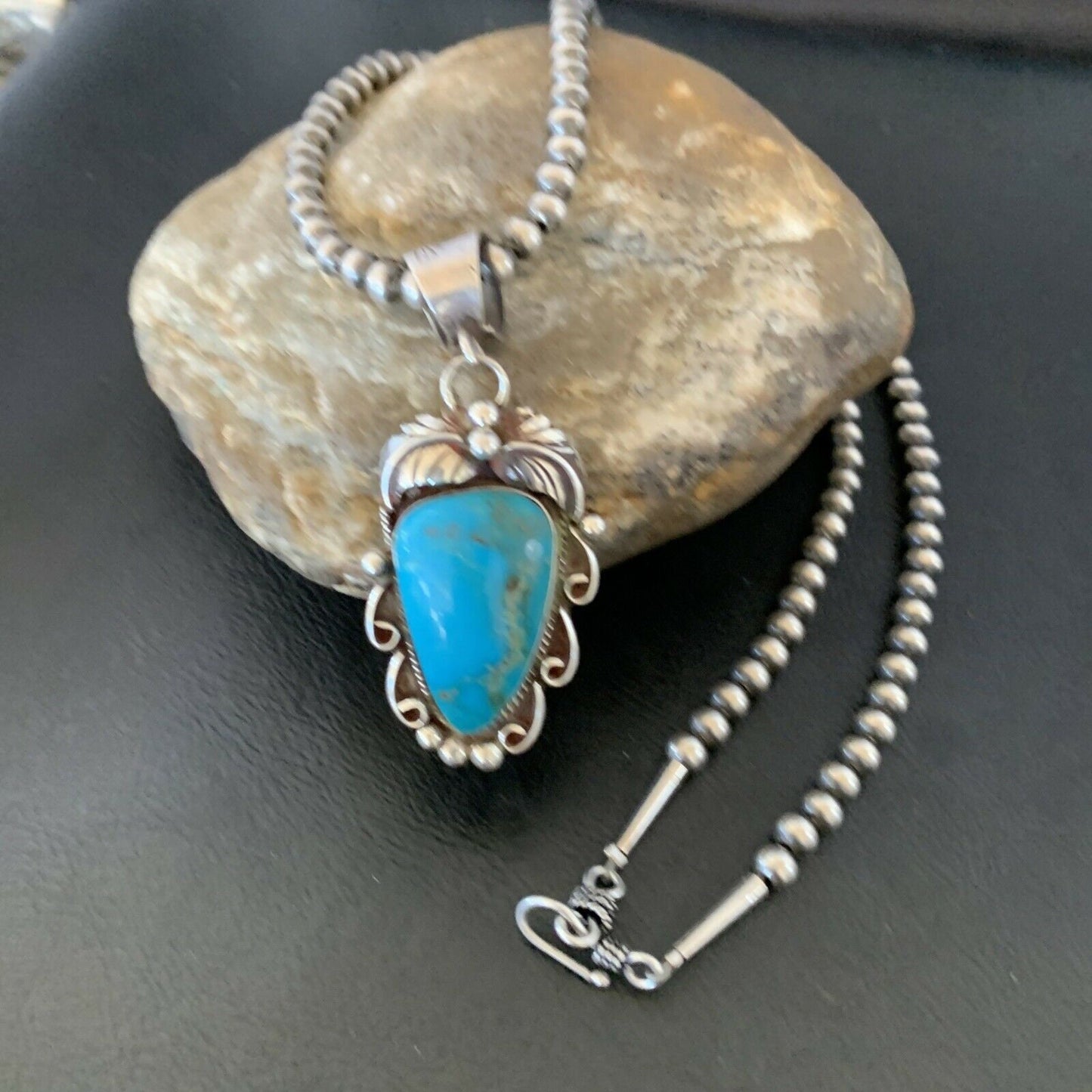 Native American Sterling Silver Blue Kingman Turquoise Necklace Pendant | Women's | 10902